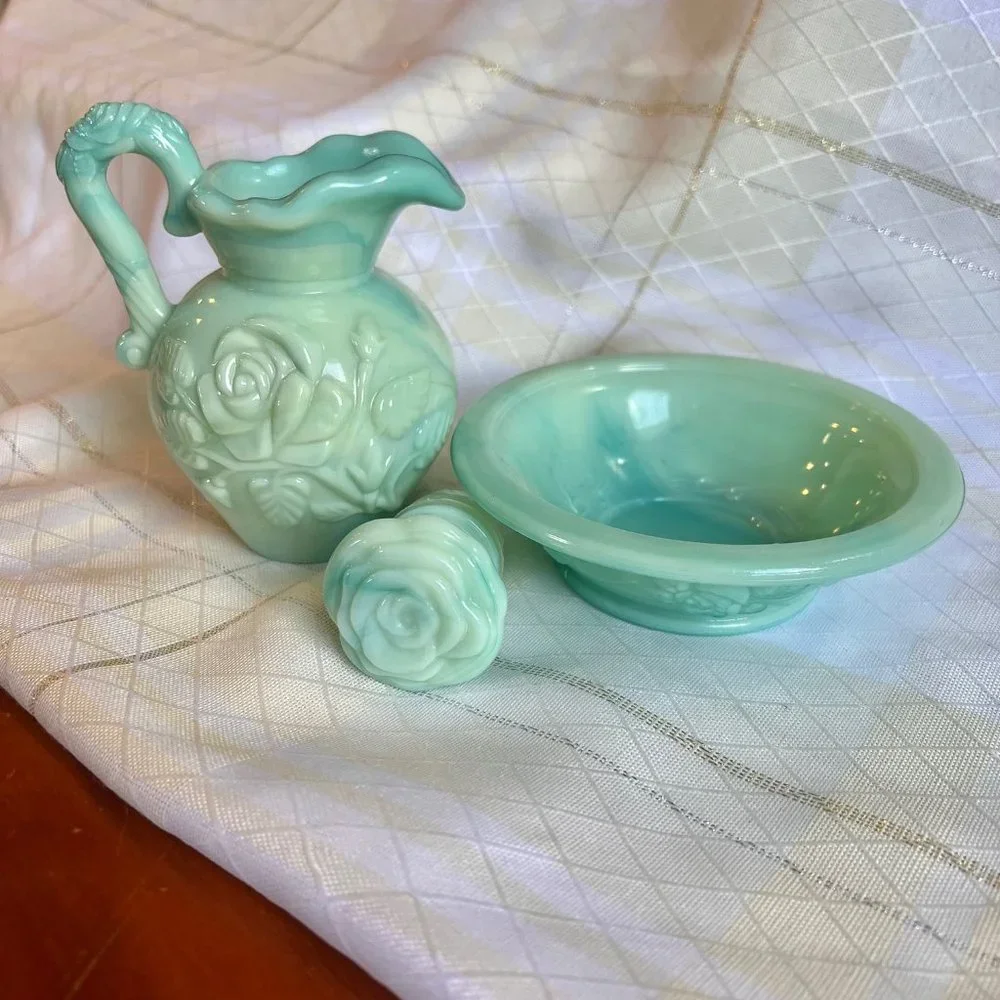 Vintage AVON Marbled Mini Pitcher, Vintage Milk Glass, Vintage Victorian bottle
